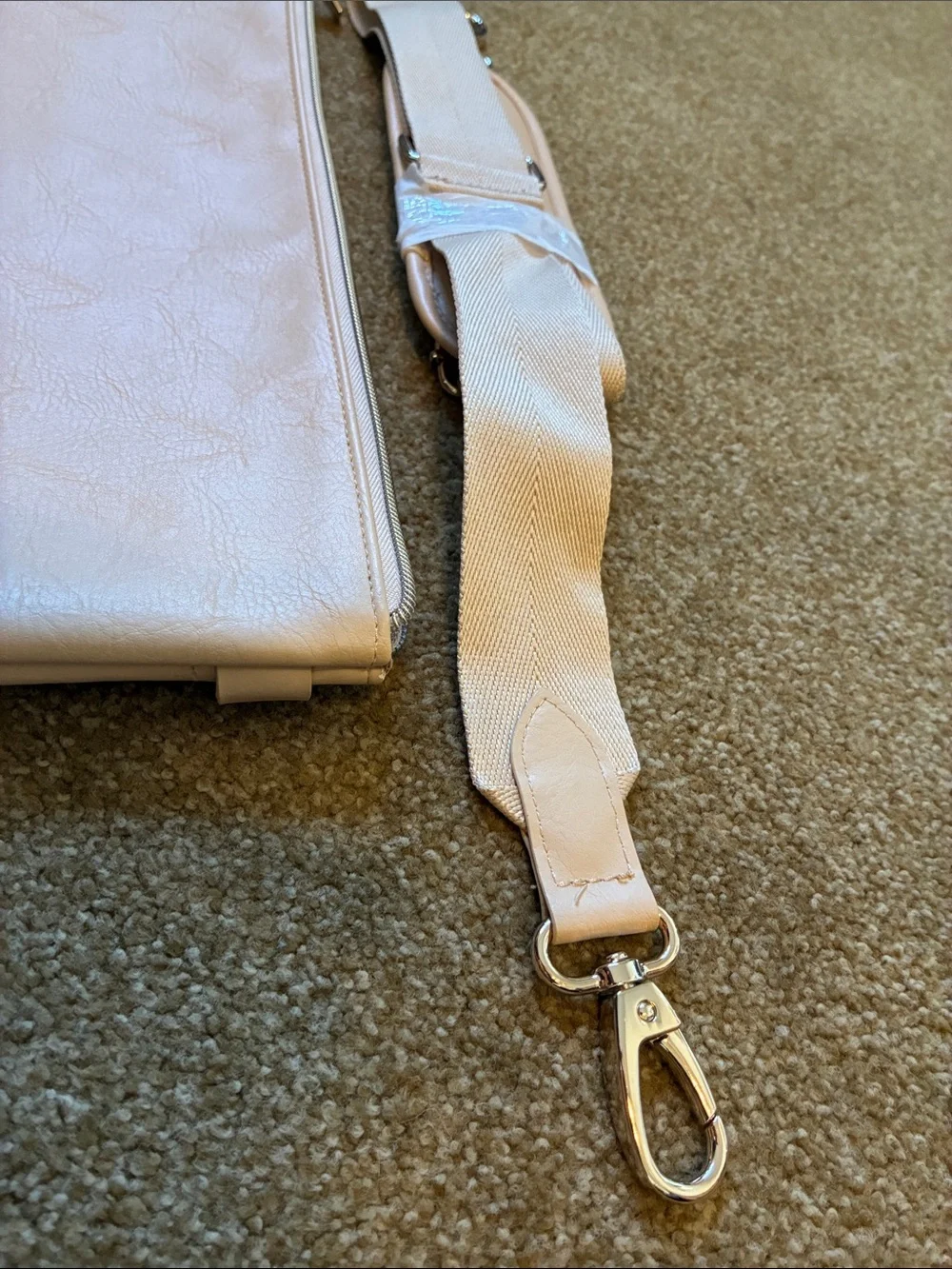 BÉIS Beige Faux Leather Laptop Sleeve Pouch with Removable Crossbody Strap